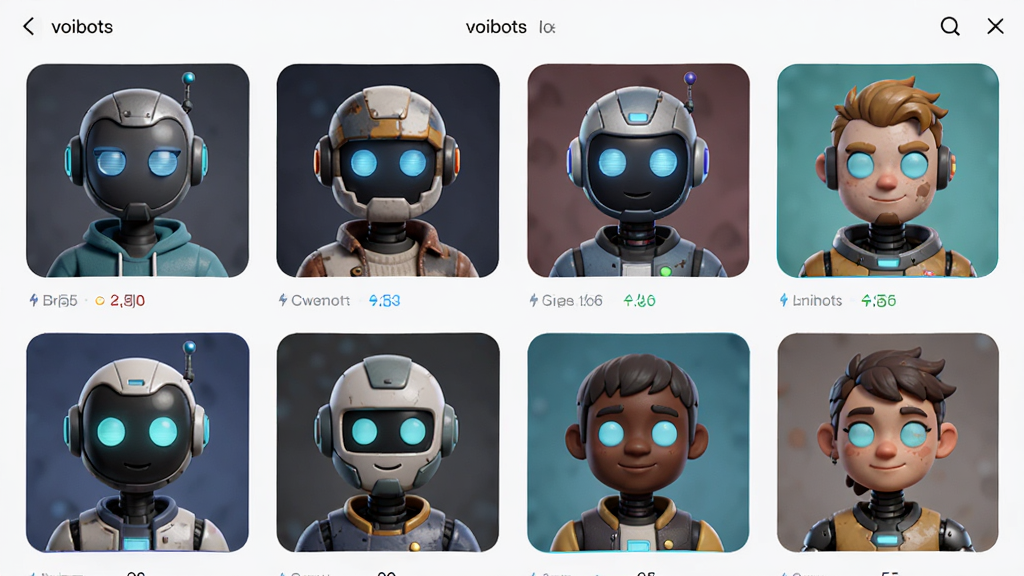 voibots Ӧ�ý�ɫѡ����棬�����ͬ���� AI ��ɫͷ���������룬���沼������������ִ���Լ��ϸ�ڷḻ�����ʸɾ����޶���Ԫ��