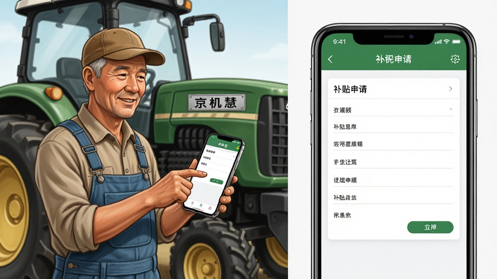 ������Appʹ�ó���ʾ��ͼ������Ϊũ����ũ����ʹ���ֻ�����App������Ϊ���������ũ�����Ҳ��ֻ���Ļ��д���Ű�Ϊ���ҷ�����ͼ�����Ϊдʵ�廭�磬ϸ�ڰ���ũ�����ơ��ֻ����油��������������ʸ��壬�ɾ����޶���Ԫ��