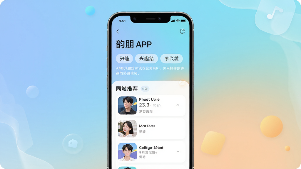 ����APP����չʾ������Ϊ�ֻ���Ļ����ʾ��Ȥ����罻Ӧ����ҳ������Ϊ�����ֻ�����ͼ���Ű�����չʾ��Ȥ��ǩ��ͬ���Ƽ��б������Ϊ���¼�Լ�Ƽ��У�ϸ�ڰ���Բ��ͼ�����ͽ��䱳�������ʸ���ɾ��޶���Ԫ��