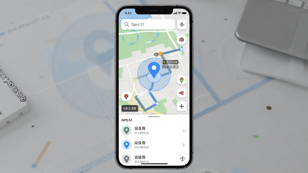 �ֻ���Ļչʾgps51����ʵʱ��λ��ͼ���棬����Ϊ��ͼ�ϵ���ɫ��λͼ����켣·�ߣ�����Ϊ�����ֻ���ͼ���Ű��Ϸ����������·����豸�б������Ϊ�ִ��Ƽ��磬ϸ���ж�λ����Ȧ��ʱ���ᣬ���������ɾ��޶���Ԫ��