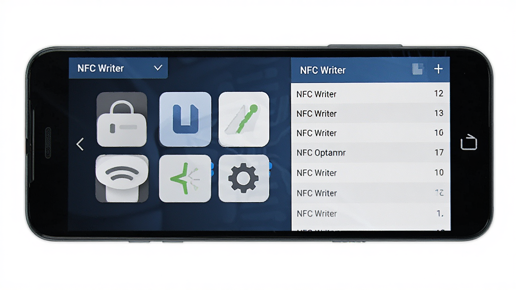 NFC Writer��������չʾ������Ϊ��׿�ֻ���Ļ��ʾNFC��д�������棬�����������Ű��࣬���Ƽ��У�ϸ�ڰ�����Ƭͼ���������б������ʸ��壬�ɾ����޶���Ԫ��