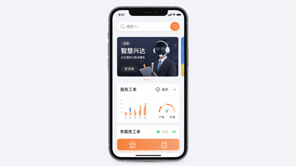 �ǻ��˴�Ӧ��Ӫ�������ģ����棬����Ϊ�ֻ���Ļչʾ�������Ƭ����񹤵��б�������Ϊ�����������м�ͼ�Ŀ�Ƭ�ײ����ܰ�ť���Ű��������£����Ϊ��ˬǳɫ����磬ϸ�ڰ�����ɫ��׺������ͼ�����ͷ�ͼ�ꡢ״̬��ǣ����ʸ���ɾ��޶���Ԫ��