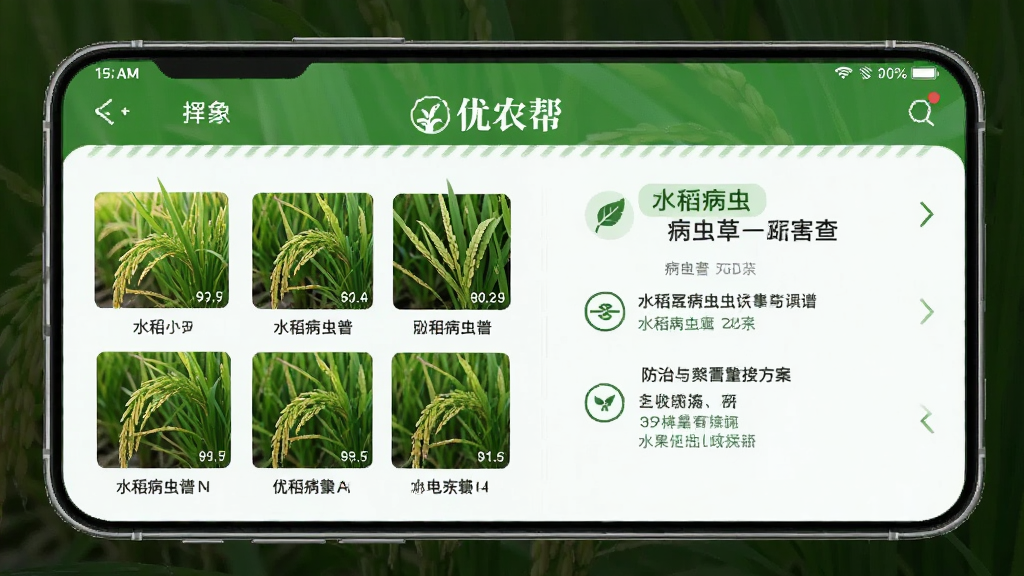 ��ũ��APP����ݺ���ѯҳ�棬չʾˮ�����溦ʶ��ͼ������η�������ɫũҵ����ֻ����棬���廭��