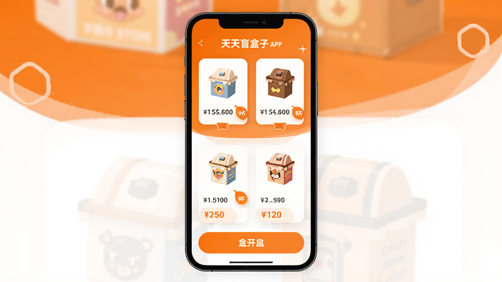 ����ä��APP��ҳչʾ����ä����Ʒ���ֻ���Ļ���У�����Ϊ�����ĳ�ɫ���ɫ���䣬���ּ�����������Ϊ�ִ���ƽ����ƣ�ϸ�ڰ���ä��ͼ�ꡢ�۸��ǩ�����а�ť�����ʸ��壬�ɾ����޶���Ԫ��