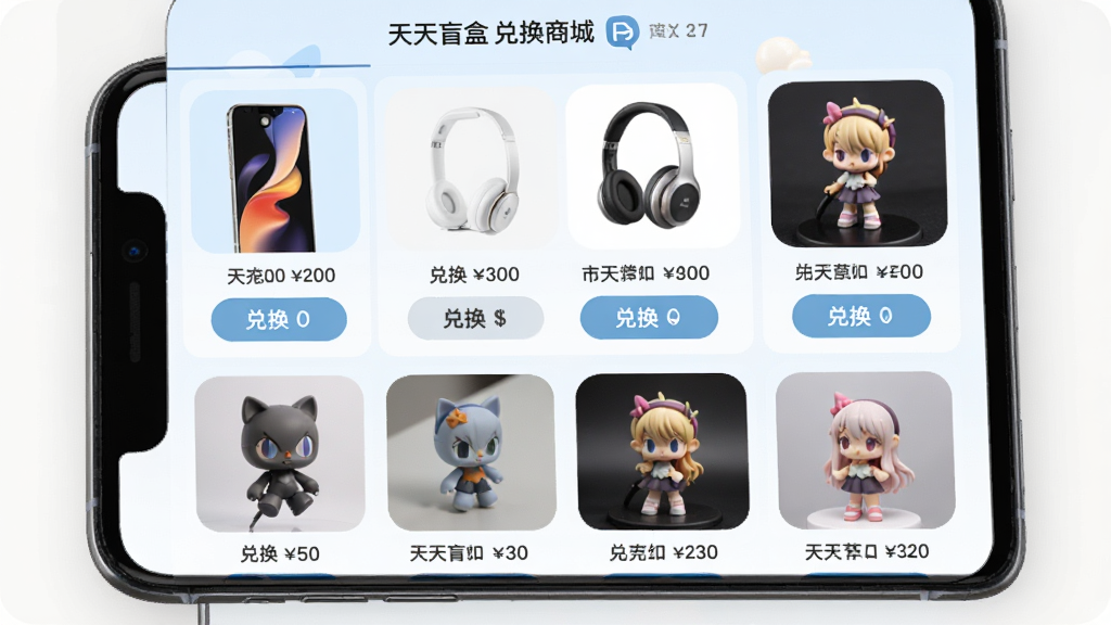 ����ä�жһ��̳ǽ��棬�ֻ���Ļչʾ�����Ʒ����ͼ�������ֻ����������ְ죬����Ϊ�������У��������ǳɫ��ϸ���жһ���ť�ͼ۸��ǩ�����ʸ��壬�ɾ����޶���Ԫ��