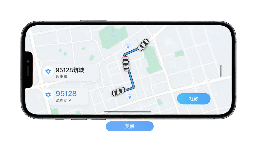 95128���ǳ���APP����չʾ���ֻ���Ļ��ʾԼ����ͼ��˾���ӵ���Ϣ������Ϊһ�������ֻ�������Ϊ����չʾ���Ű������������Ϊ�ִ��Ƽ��У�ϸ�ڰ�����ͼ·�ߡ�����ͼ�ꡢ�ӵ���ť�����ʸ��壬�ɾ����޶���Ԫ��