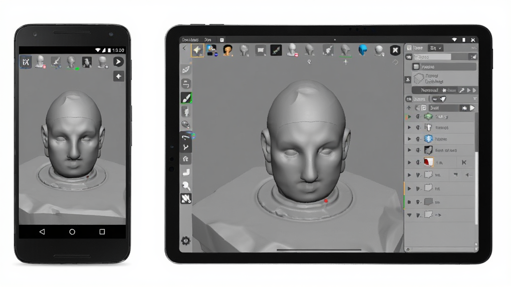 Nomad Sculpt ��������ʾ��ͼ������Ϊ��׿�ֻ���ƽ���豸��ʾ3D��̽��棬����Ϊ���ҷ���չʾ��ͬ���ܣ��Ű����࣬���Ϊ��Ʒ������ϸ�ڰ���PBR��ȾЧ����ͼ�������壬���ʸ��壬�ɾ����޶���Ԫ��