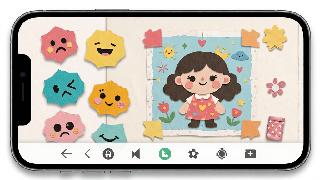 ������������һ��ƴ�����ܽ��棬�������ֻ���Ļչʾ�����ɫ������Ƭ��һ��ƴ����ɵ�����ͼ��������ƴ������ռ�����ģ��Ű湤�����ڵײ���������ֹ��У�ϸ���м�ֽ�ʸк������Ӱ�����ʸ���ɾ��޶���Ԫ��