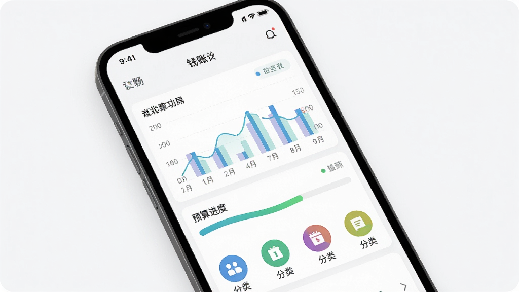 Ǯ��app������չʾ���˹��ܺ�Ԥ����������ֻ���Ļ����ʾ��������֧ͼ���ͷ���ͼ�꣬����Ϊǳɫ��Լ��񣬻���ɾ����࣬�����������޶���Ԫ��