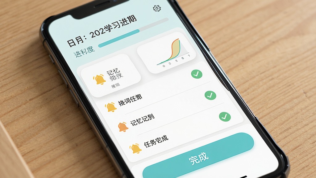 �ٴʼ������߸�ϰ�ƻ����棬����Ϊ�ֻ���Ļչʾÿ��ѧϰ�븴ϰ�����б�������Ϊ���½ṹ������ʾ���ںͽ��ȣ��в�Ϊ�����б����ײ�Ϊ��ɰ�ť�����Ϊ����ǳɫϵ��ƽ����ƣ�ϸ�ڰ�����������ͼ�ꡢ����������������ɹ�ѡ�����ʸ��壬�ɾ����޶���Ԫ��