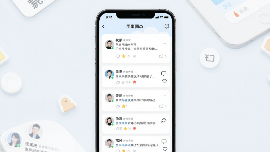 �ö����罻��������չʾ������Ϊ�ֻ���Ļ��ʾͬ��Ȧ��̬��������ۣ�����Ϊ���¹����б����Ű����룬�������ǳɫ��ϸ�ڰ���ͷ��������ͼ�꣬�����������ɾ����޶���Ԫ��