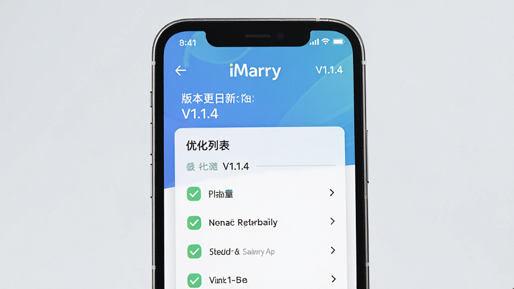 iMarry��������ҳ��ʾ��ͼ������Ϊ�ֻ���Ļ��ʾ�汾������־���Ż��б������־��У��Ű�����������Լ�Ƽ��У�ϸ�ڰ����Թ�ͼ��Ͱ汾�����֡�V1.1.4���������������ɾ����޶���Ԫ��