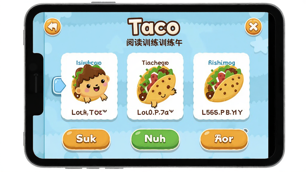 TacoReading�Ķ�ѵ����������չʾ������Ϊ��ͨ���Ķ�ͯ�Ķ�ѵ�����棬���־��У��Ű��࣬������»��ã�ϸ�ڰ���������ť���Ķ���Ƭ�������������ɾ����޶���Ԫ��