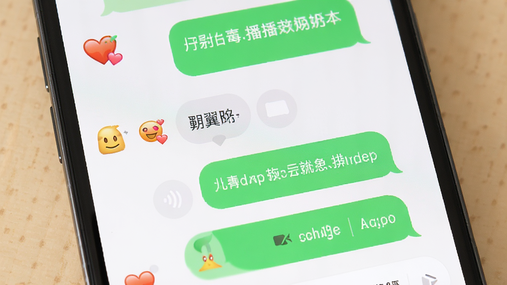 比翼鸭APP聊天界面特写,主体是手机屏幕显示聊天对话气泡,布局垂直排列,排版清晰,风格温馨社交风,细节有爱心表情和语音消息条,画质高清,干净,无多余元素
