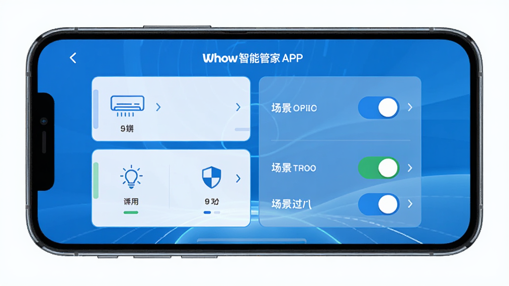 �ֻ���Ļ��ʾ�������ܹܼ�APP���ƽ��棬����Ϊ�����ֻ�������Ϊ���·������Ű�����豸��Ƭ�Ҳೡ�����أ������ˬ�Ƽ��У�ϸ�ڰ����յ���������ͼ������ɫ���䱳�������ʸ���ɾ��޶���Ԫ��