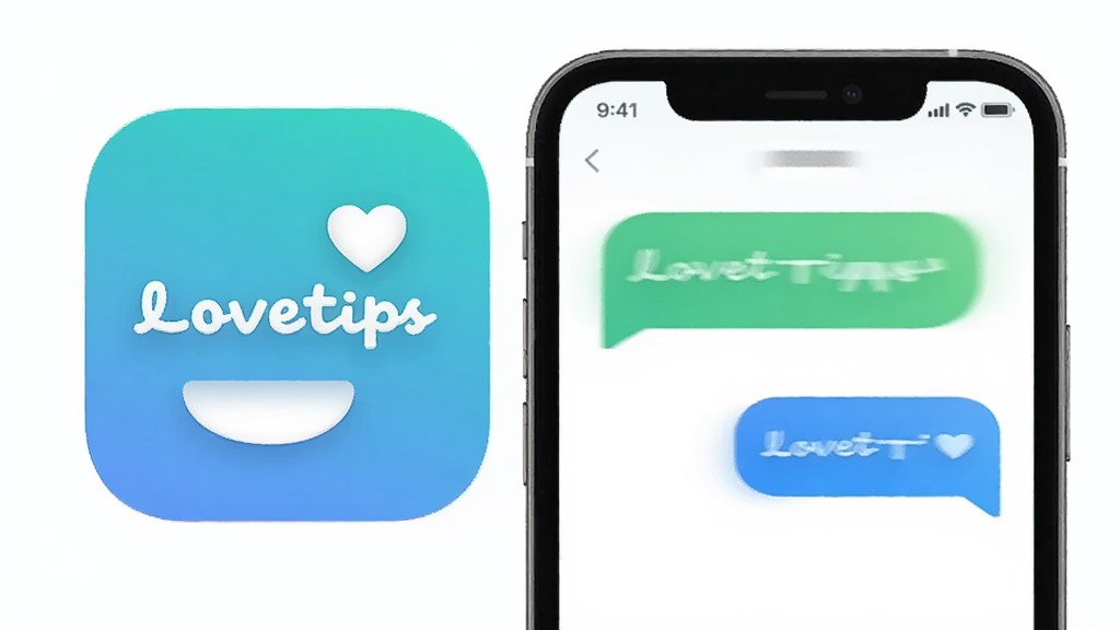 主体为Lovetips软件图标与手机界面组合 布局为左右分布 排版清爽 风格为现代简约 细节为蓝绿色调与对话图标 画质高清干净无多余元素