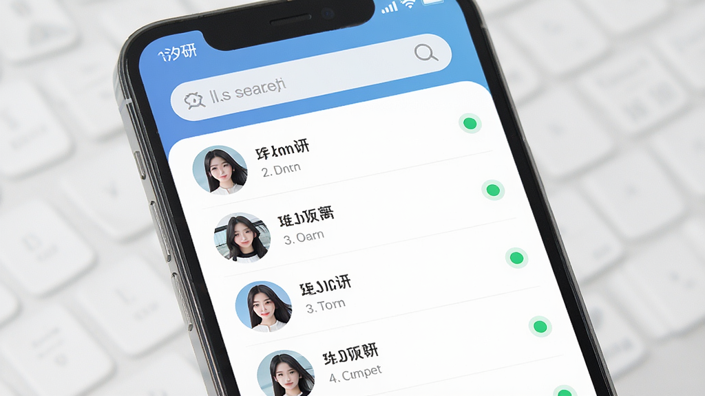 手机屏幕展示汐研应用同城附近用户列表界面,左侧排列用户头像与距离标签,右侧显示在线状态绿点,顶部搜索栏,布局清晰,现代扁平化设计风格,细节精致,画质干净高清,无多余元素
