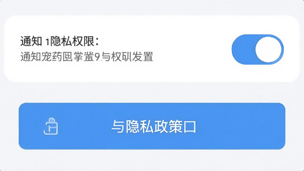 1号宠药App隐私设置页面示意图,主体为通知权限开关与隐私政策入口,布局为上下结构,排版简洁,风格为浅色商务风,细节包含开关按钮与文字说明,画质干净清晰,无多余元素