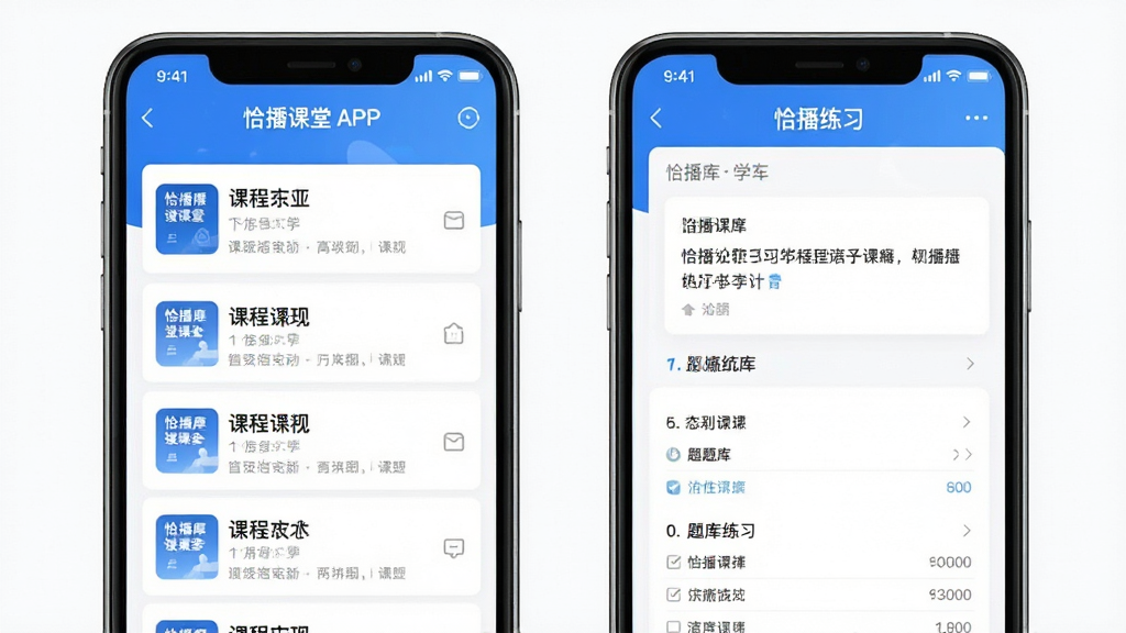 �ֻ���Ļչʾǡ������APPѧϰ���棬�γ��б��������ϰҳ�沢�Ų��֣������ˬ�Ľ�����APP�������ɫ����ϸ�����������ʸɾ����޶���Ԫ��