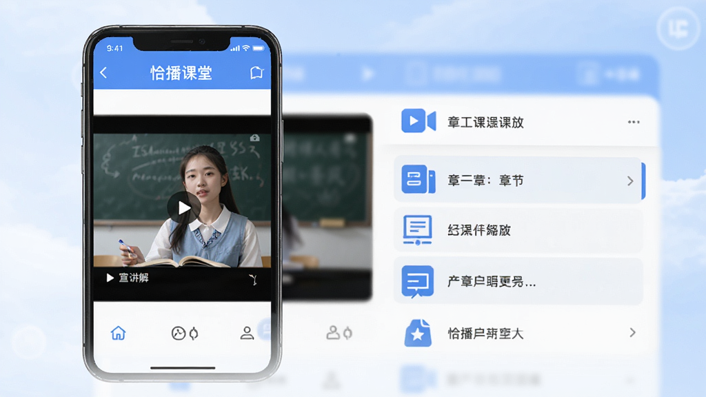 ǡ������APP�γ̲���ҳ�棬��Ƶ�������½��б����֣��ֻ�����չʾ������ѧϰ���������ɫ������ɾ�����������ϸ��