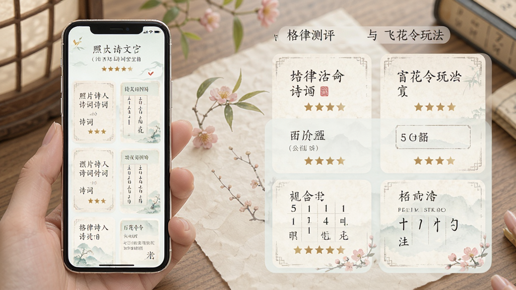 ��Ƭʫ��ʫ�ʰٱ��书�ܽ��棬�ֻ���Ļչʾ���ɲ�����ɻ����淨������Ϊ���ܿ�Ƭʽ���У��Ű����룬������µ��ţ�ϸ�ڰ���ʫ�������������Ǽ������ʸ��壬�ɾ����޶���Ԫ��
