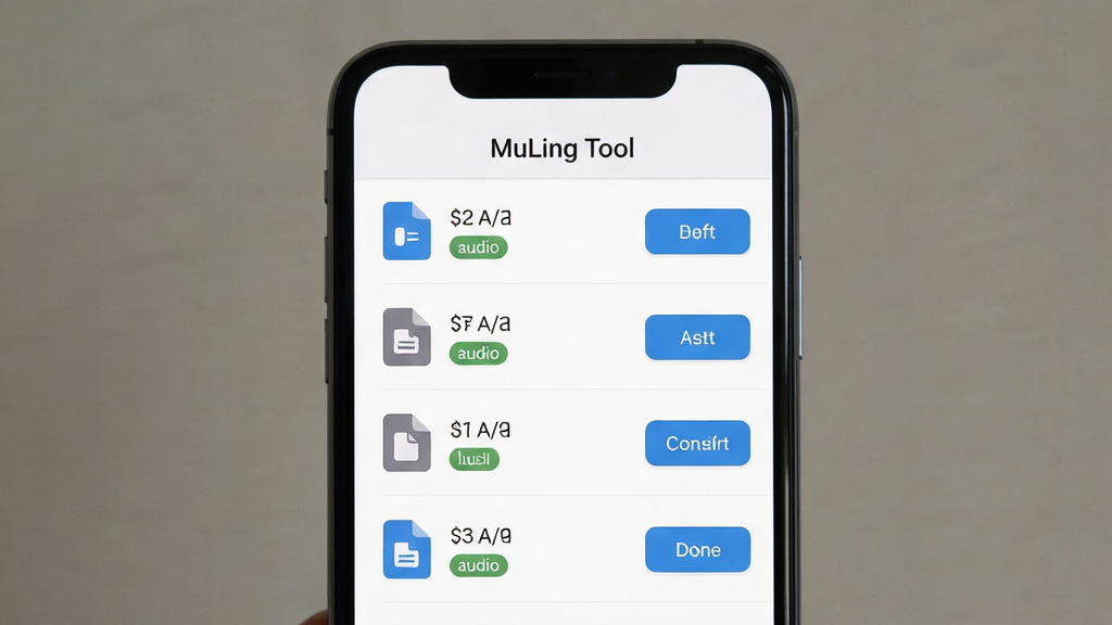 ����������һ�������ֻ�����Ļ��ʾ������Ƶ�ļ��б����棬�������������ơ�MuLing Tool������������Ϊ���������Ű棬���Ϊ��ˬ��ƽ��UI��ƣ�ϸ�ڰ����ļ�ͼ�ꡢ��ʽ��ǩ��ת����ť�����������ɾ��޶���Ԫ��
