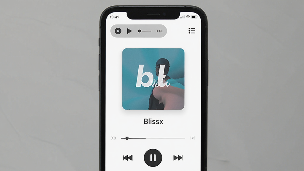 ����Ϊһ�������ֻ�����Ļ��ʾ Blissx ���ֲ�������ಥ�Ž��棬����Ϊ�����ֻ�����չʾ���Ű��Ϸ�Ϊ����������������·�Ϊ���ſ��ư�ť�����Ϊ��ˬ��ƽ����ƣ�ϸ�ڰ���֪ͨ�����ſؼ��벥���б�ͼ�꣬���������ɾ��޶���Ԫ��