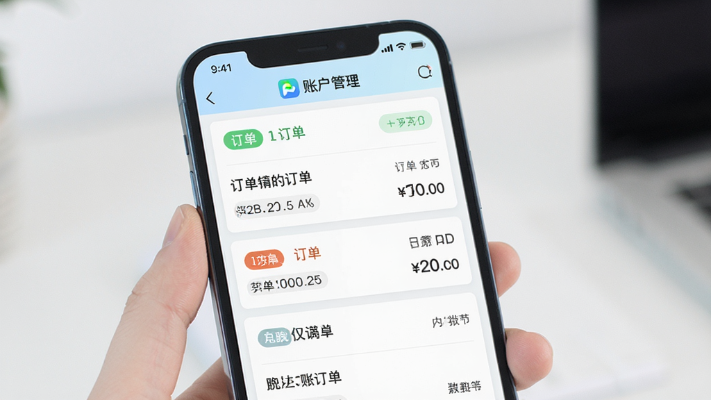 鲜牧鲜达App账户管理页面,主体为手机屏幕显示订单列表与账单记录,布局为纵向列表排版,风格清新浅色商务,细节包含订单状态标签与金额数字,画质清晰干净无多余元素