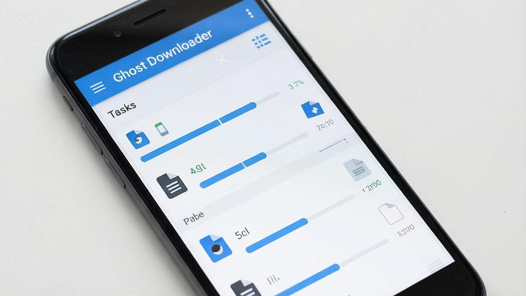 �ֻ���Ļչʾ Ghost Downloader Ӧ�������б����棬��ɫ���������ļ�ͼ���������룬��ƽ����Ʒ��ǳɫ����������ɾ���࣬���廭�ʣ��޶���Ԫ��