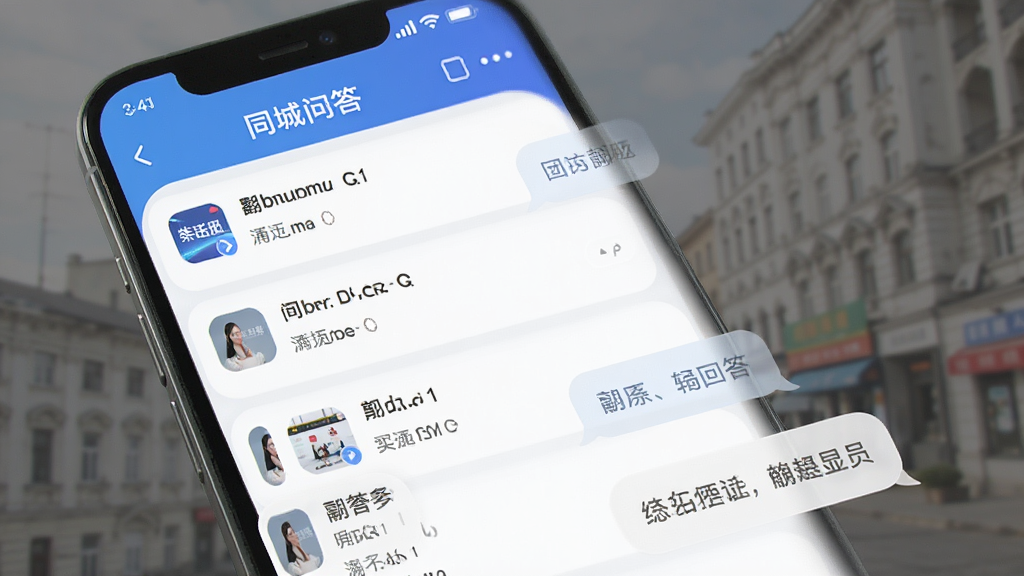 通辽团app同城问答页面,手机界面展示问题列表与回答气泡,布局清晰,柔和圆角风格,干净整洁,高清画质