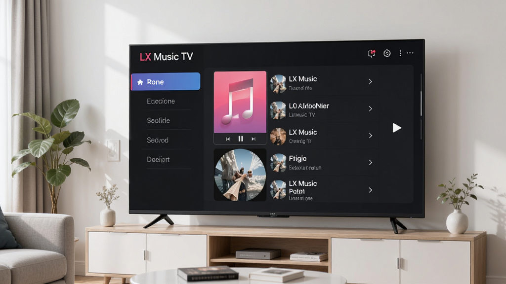 ����������һ̨���ܵ�����Ļ��ʾLX Music TV�������ֲ��Ž��棬���Ϊ���������Ҳ�Ϊ�����б��������򣬻��������������ִ��Ҿӷ��ϸ�����������ʸɾ����޶���Ԫ��