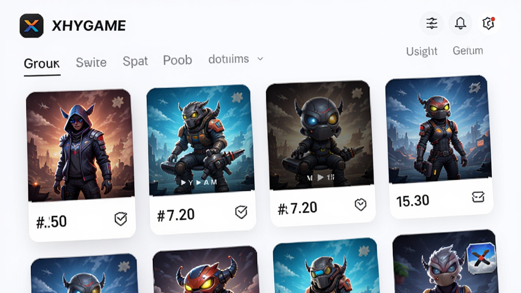 XHYGAME 应用内游戏选择页面,卡片式布局,分类标签清晰,浅色背景,现代 UI 风格,细节丰富,画质干净