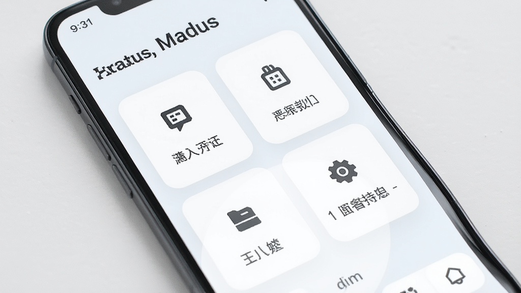 手机屏幕展示 Madus 应用主界面,简洁卡片式布局,浅色背景,功能入口排列整齐,风格清爽现代,高清画质,干净无多余元素