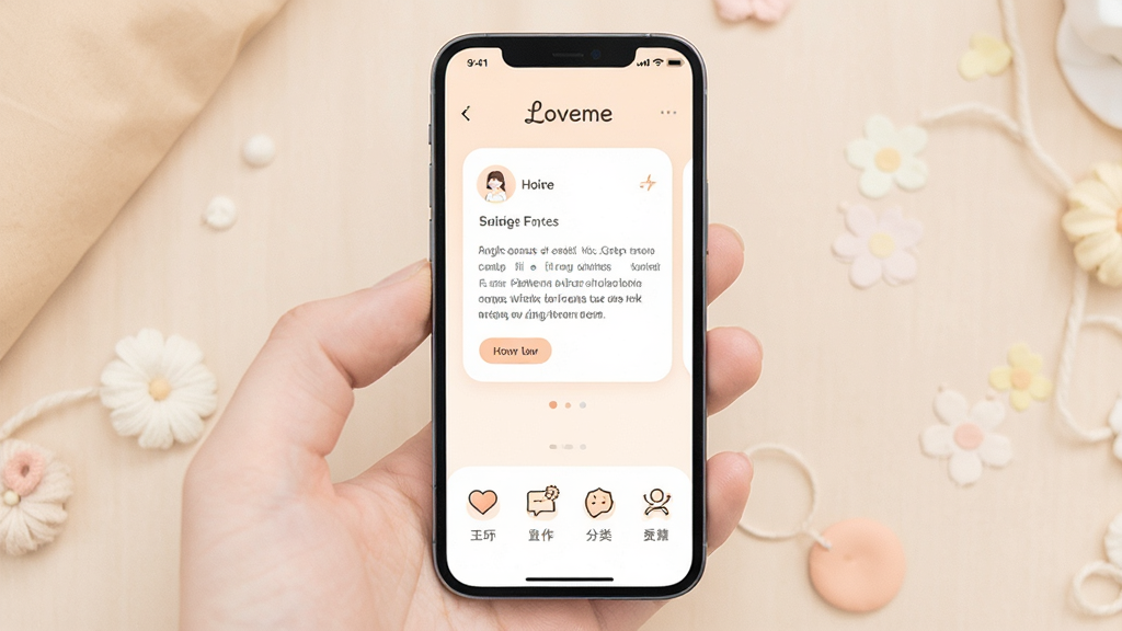 �ֻ���ĻչʾLovemeӦ�������棬ǳɫ��ܰ��������������Ϊ���ݱ༭��Ƭ���·����л��������ͼ�꣬���ּ�����������������£�ϸ�ھ��£����ʸ��壬�ɾ��޶���Ԫ��