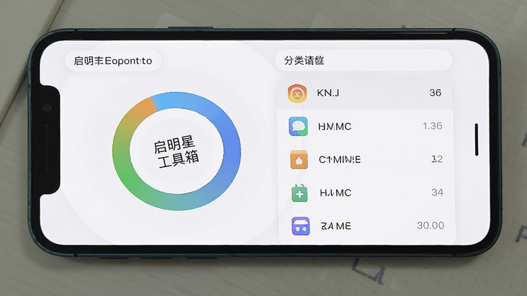 手机界面展示启明星工具箱的存储管理页面,环形存储占用图与分类列表组合排版,清新浅色风格,图标简洁,画质清晰,干净无多余元素