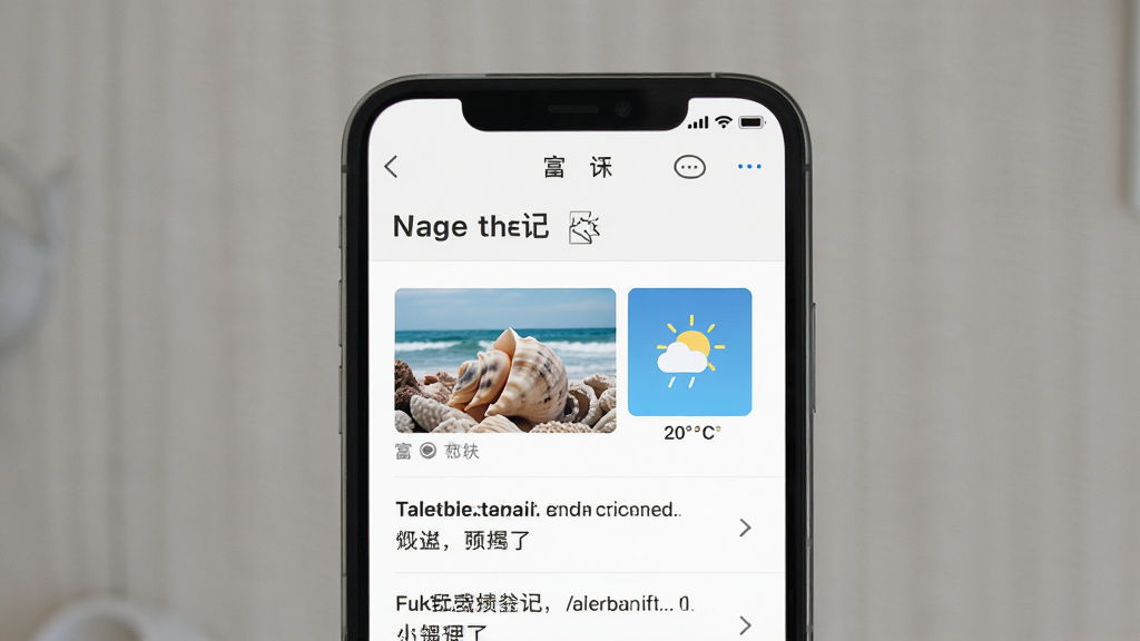 �ֻ���Ļչʾ�����ռǸ��ı��༭���棬����Ϊһ�������ֻ������־��У��Ű��Ϸ������·������б���������¼�Լ��ϸ�ڰ�������ͼƬ�б�λ������Ԫ��ͼ�꣬���������ɾ��޶���Ԫ��