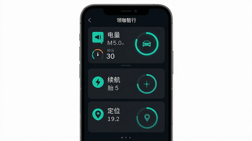 �ֻ���Ļ��ʾ���ܵ綯��Զ�̿س����棬����Ϊһ�����аڷŵ������ֻ�����������Ļ�ڳ��ֵ�����������̥ѹ����λ�ĸ����ݿ�Ƭ���Ű����������У����Ϊ�ִ��Ƽ��б�ƽ����ƣ�ϸ�ڰ�����ɫ����������ɫ����ͼ�ꡢ����״̬���ν����������������ɾ��޶���Ԫ�أ�ͼƬ�����ֱ�ע���쿧���С�