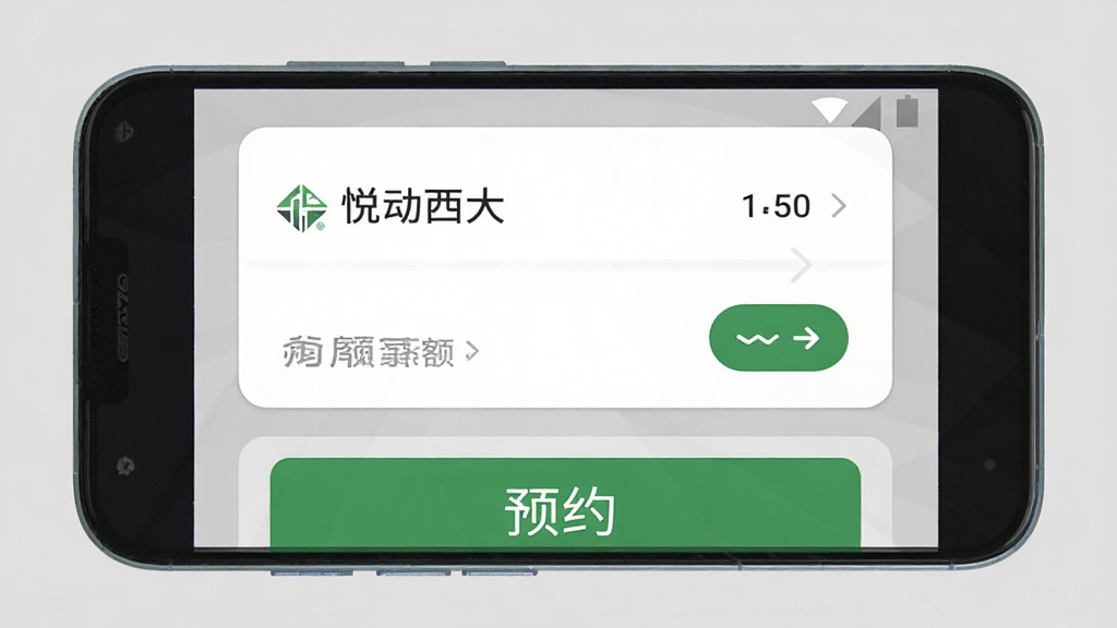 手机界面展示校园卡余额查询与场馆预约功能,主体为一部安卓手机正面视图,布局为上方校园卡卡片、下方预约按钮,排版简洁,风格清爽扁平化,细节包括绿色确认按钮与灰色背景,画质高清干净无多余元素,屏幕中显示文字“悦动西大”