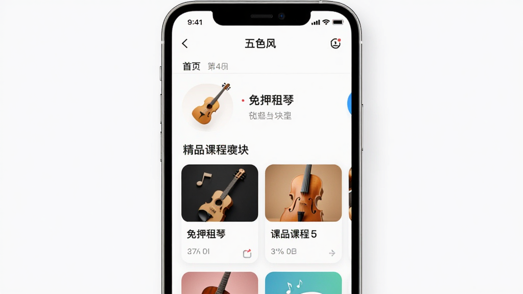 ��ɫ��App��ҳչʾ��Ѻ�����뾫Ʒ�γ̹���ģ�飬����Ϊ�ֻ����棬���־��У��Ű�����������Լ�ִ���ϸ�ڰ�������ͼ����γ̿�Ƭ�����ʸɾ��޶���Ԫ��