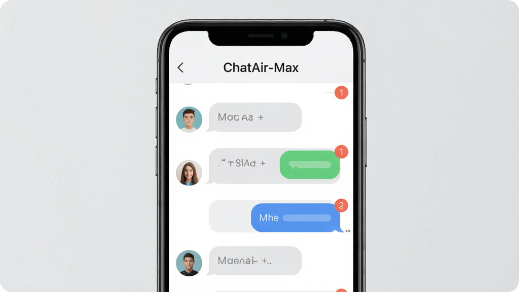 ��������Ϊһ�������ֻ�����Ļ��ʾ�������Ự�б��������������֡�ChatAir-Max�������־��жԳƣ��Ű�ɾ������Ϊ�ִ���ƽ��UI��ƣ�ϸ�ڰ�����Ϣ���ݡ���ϵ��ͷ��֪ͨ�Ǳ꣬���������ɾ����޶���Ԫ��