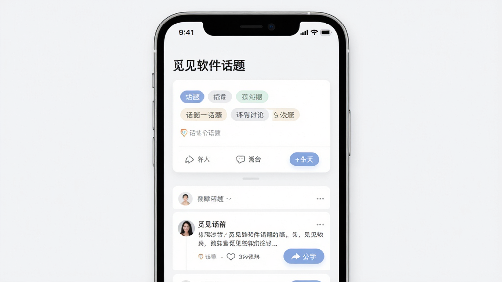 觅见软件话题广场页面,主体为手机屏幕中的话题卡片与讨论区,布局上下分布,排版整齐,风格清爽素雅,细节包含话题标签与互动按钮,画质高清干净,无多余元素