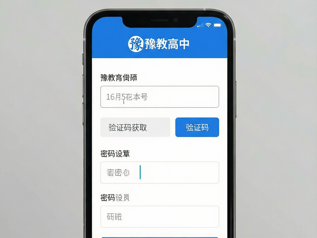 一张展示豫教高中app注册界面的高清手机屏幕截图,主体为白色背景的表单页面,布局清晰,顶部有蓝色标题栏显示