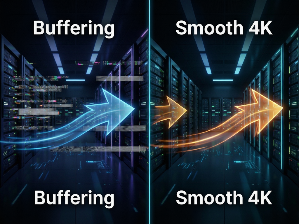 Split screen comparison of two video streams switching instantly, one labeled