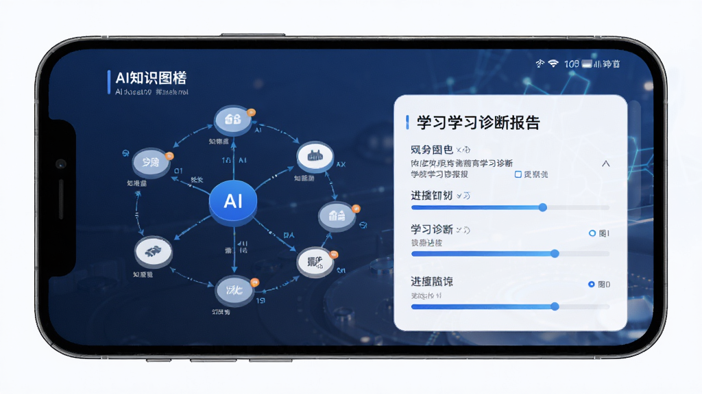 全都会软件界面展示,主体为手机屏幕中的AI知识图谱与学习诊断报告,布局居中清晰,排版简洁有序,风格为现代科技教育风,细节包含知识点节点连线与进度条,画质高清干净无多余元素