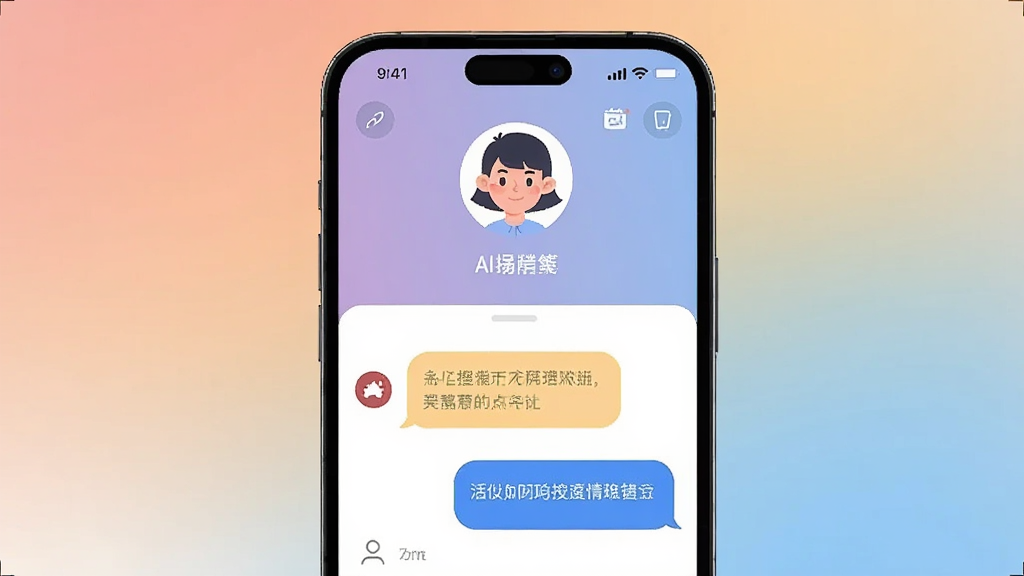 主体为一部手机屏幕显示 AI 角色聊天界面,布局为居中竖向构图,排版上方为角色头像与名称、下方为对话气泡,风格为清爽扁平插画风,细节包含柔和渐变背景与简洁图标,画质清晰干净无多余元素