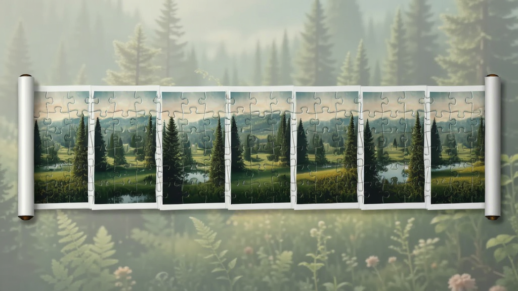 ɭ��ƴͼ���򻭾�ƴ��Ч��ͼ������Ϊ���ŷ羰��Ƭ�������гɾ��ử�棬����Ϊ����չ���Ļ�����ʽ���Ű���չ���������Ϊ������Ȼ���ϸ�ڰ�����Ƭ��ϸ�߿�����ͱ��������ʸ���ɾ��޶���Ԫ��