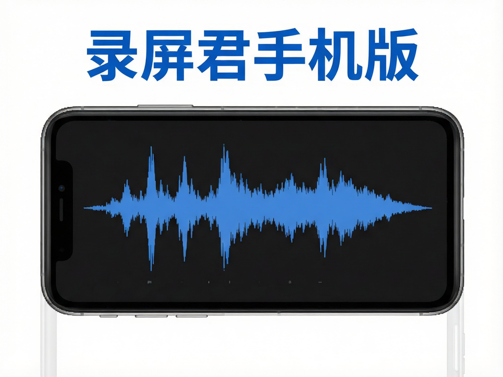 Boogu-Image style, clean white background, central smartphone screen showing recording interface with a waveform visualizer, text 