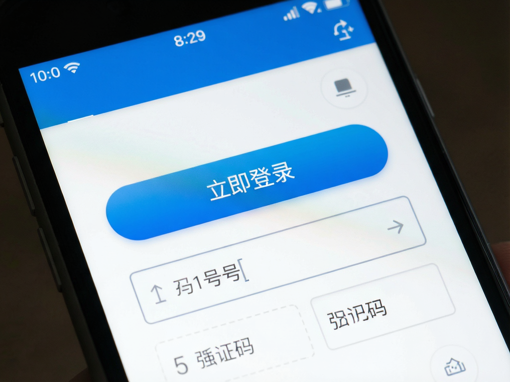 E滁州手机屏幕显示注册登录界面,中央为蓝色渐变背景按钮