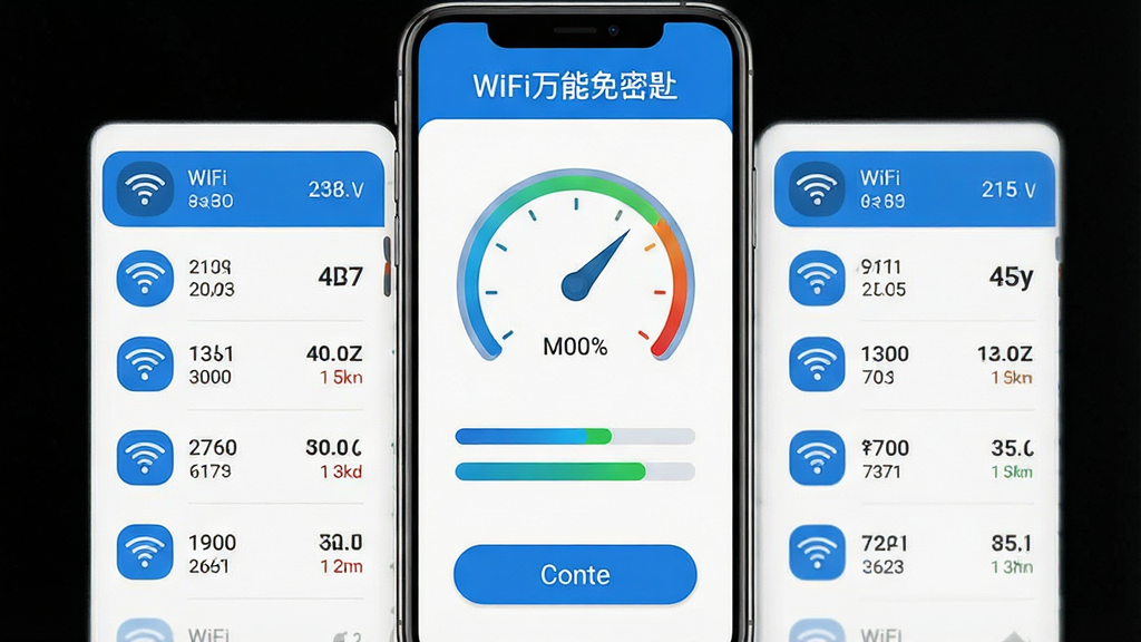 �ֻ���Ļ��ʾWiFi�������ܳ��������棬����Ϊ���е������Ǳ������ܱ�WiFi�ź��б��������϶���Ϊ�������ơ�WiFi�������ܳס����в�Ϊ����Բ�����ź�ǿ�������ײ�Ϊ���Ӱ�ť���Ű�������ֲ������Ϊ��ˬ�Ƽ�������ɫ��ϸ�ڰ����źŲ���ͼ�����������֣����ʸ��壬�ɾ����޶���Ԫ��