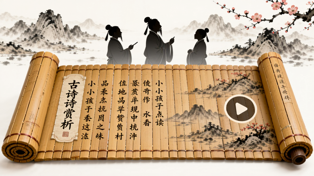 ��������Ϊһ��չ���Ĺ�ʫ���������Ϸ����ֹŴ�ʫ�˼�Ӱ��ɽˮ���⾳��������������չ��ռ�ݻ����в����Ű����Ϊʫ�����������Ҳ�Ϊ��Ƶ���Ű�ťͼ�꣬���Ϊ�ŵ������й��磬ϸ�ڰ���ˮīԶɽ��÷����׺�;���װ�ѣ�����ϸ��ɾ����޶���Ԫ�أ�ͼƬ�д����֡�С���ӵ�� ��ʫ������
